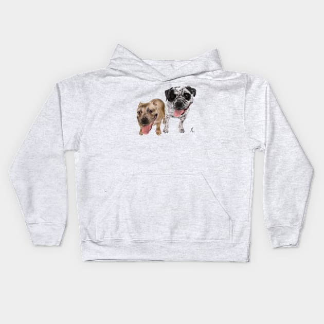 Double Trouble Bulldog and Mutt Kids Hoodie by LITDigitalArt